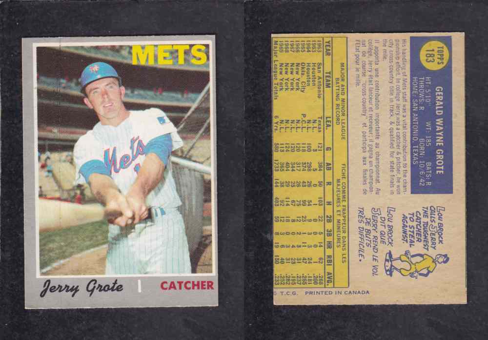 1970 O-PEE-CHEE BASEBALL CARD #183 J. GROTE photo