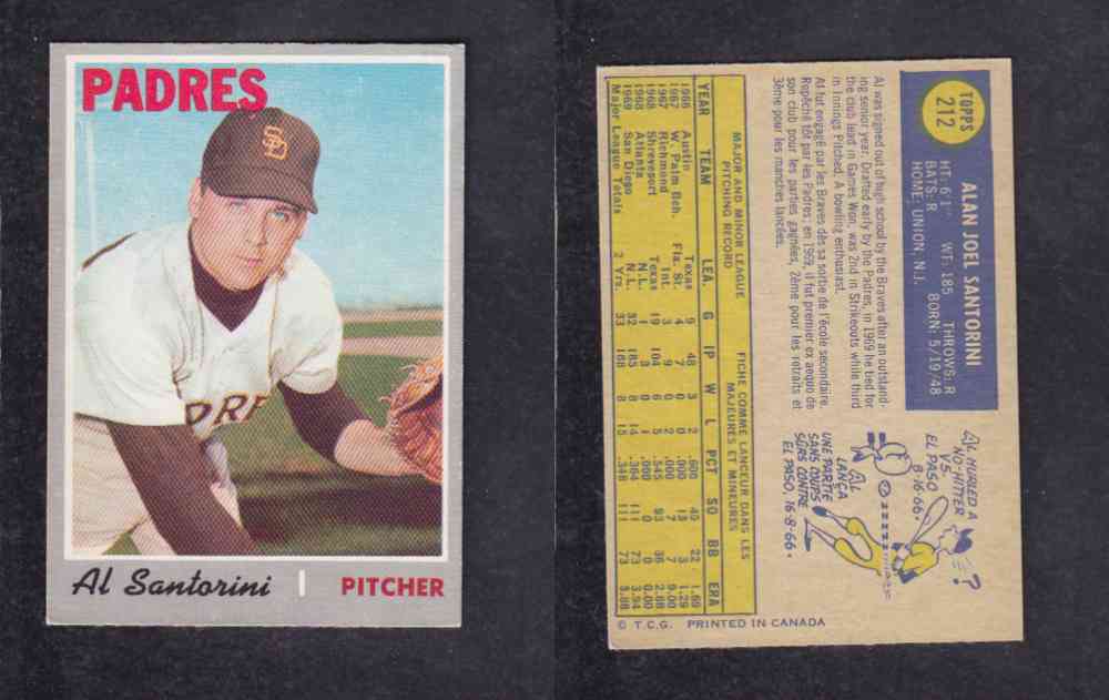 1970 O-PEE-CHEE BASEBALL CARD #212 A. SANTORINI photo 1970 O-PEE-CHEE BASEBALL CARD #212 A. SANTORINI photo