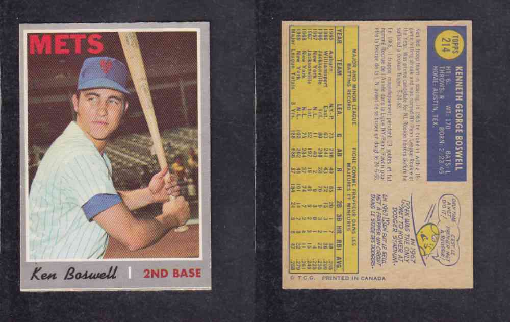 1970 O-PEE-CHEE BASEBALL CARD #214 K. BOSWELL photo