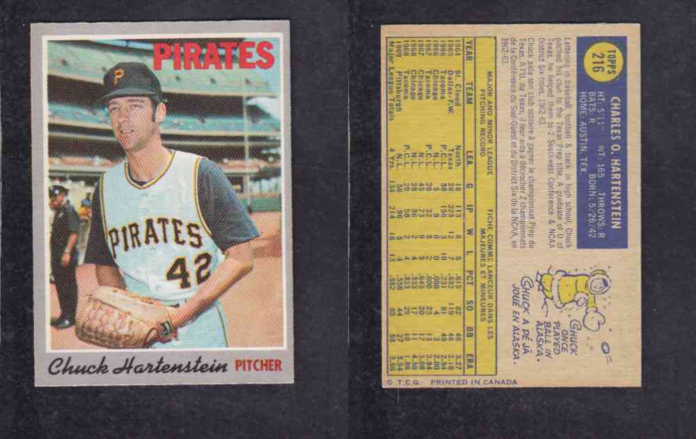 1970 O-PEE-CHEE BASEBALL CARD #216. C. HARTENSTEIN photo 1970 O-PEE-CHEE BASEBALL CARD #216. C. HARTENSTEIN photo