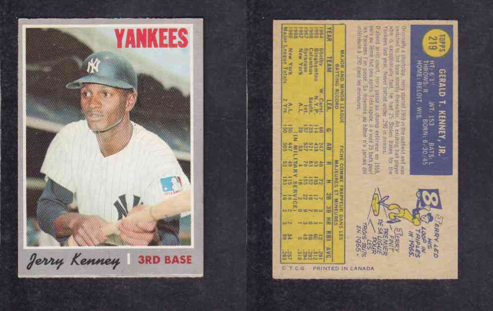1970 O-PEE-CHEE BASEBALL CARD #219 K. KENNEY photo 1970 O-PEE-CHEE BASEBALL CARD #219 K. KENNEY photo