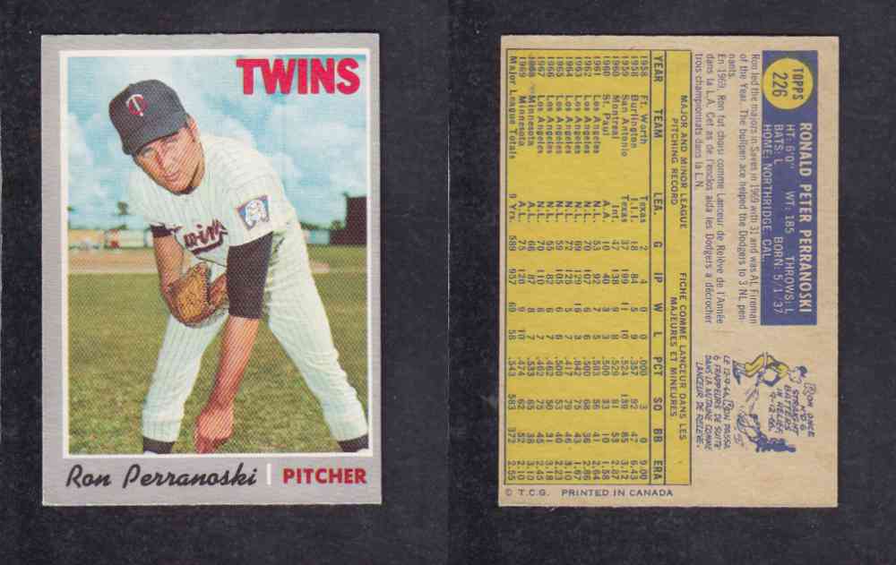 1970 O-PEE-CHEE BASEBALL CARD #226 R. PERRANOSKI photo