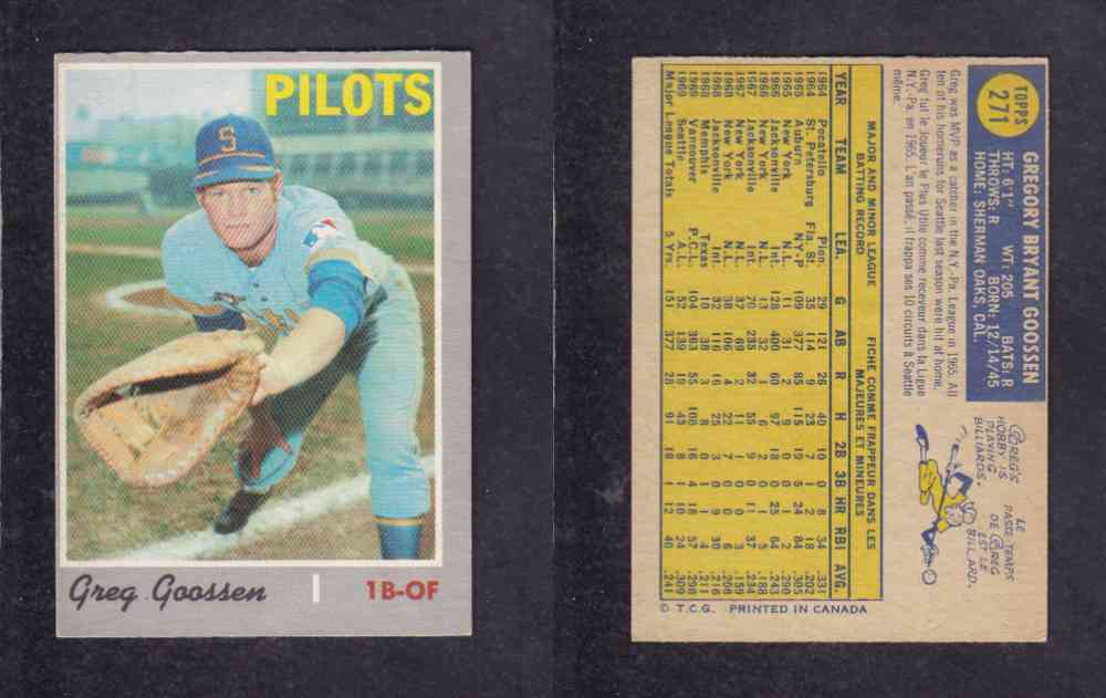 1970 O-PEE-CHEE BASEBALL CARD #271 G. GOOSSEN photo 1970 O-PEE-CHEE BASEBALL CARD #271 G. GOOSSEN photo