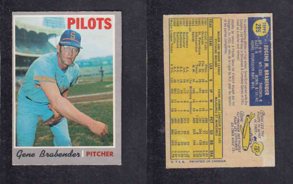 1970 O-PEE-CHEE BASEBALL CARD #289 G. BRABENDER photo 1970 O-PEE-CHEE BASEBALL CARD #289 G. BRABENDER photo