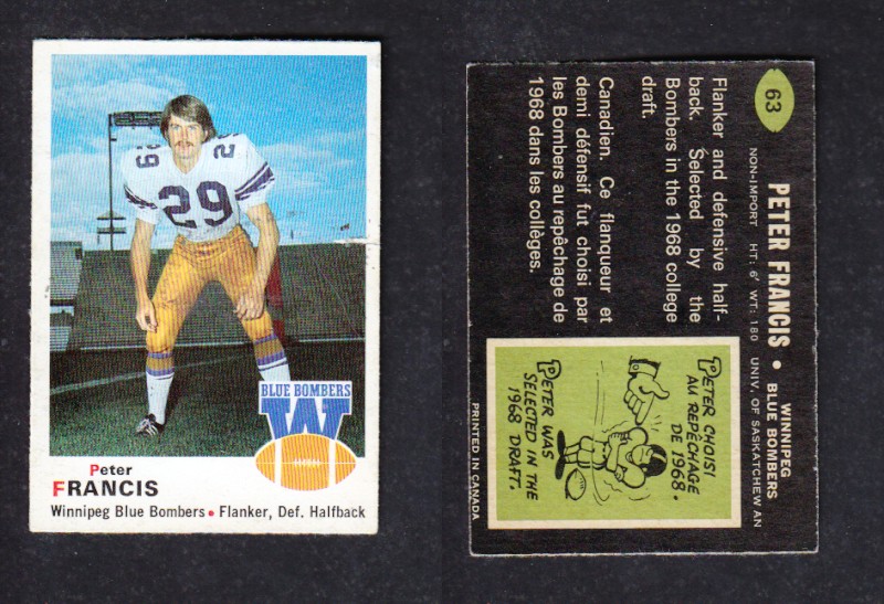 1970 CFL O-PEE-CHEE FOOTBALL CARD #63 P. FRANCIS photo