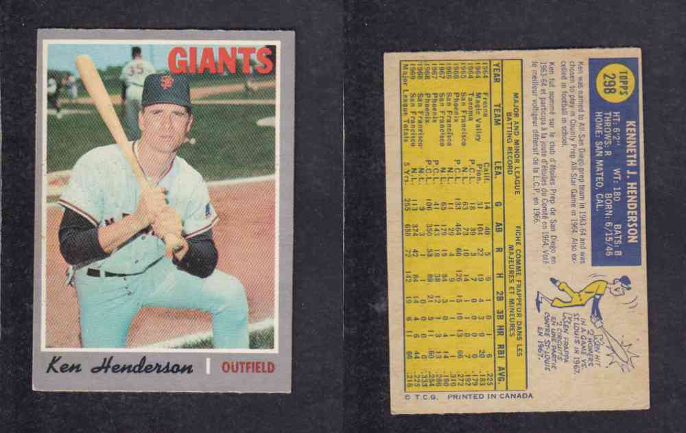 1970 O-PEE-CHEE BASEBALL CARD #298 L. HENDERSON photo 1970 O-PEE-CHEE BASEBALL CARD #298 L. HENDERSON photo
