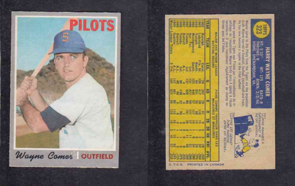 1970 O-PEE-CHEE BASEBALL CARD #323 W. COMER photo 1970 O-PEE-CHEE BASEBALL CARD #323 W. COMER photo