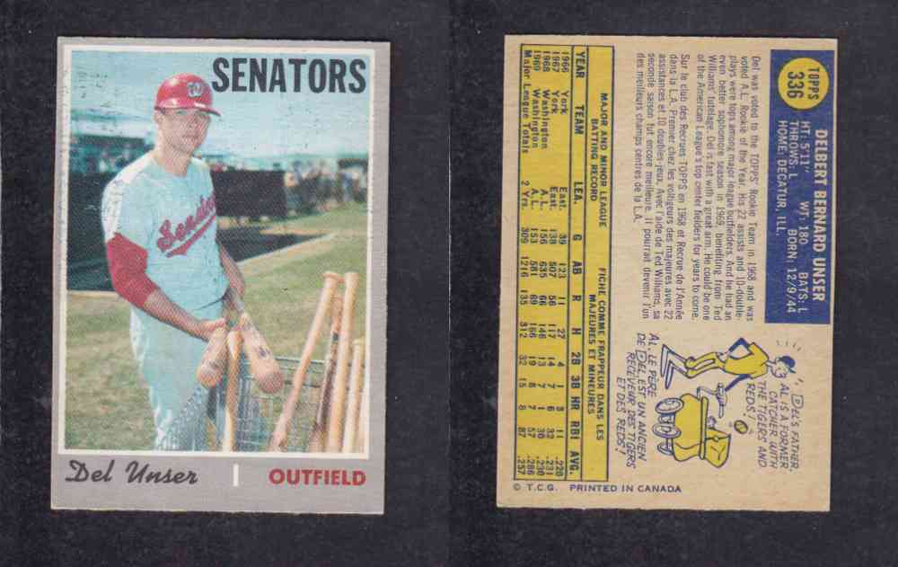 1970 O-PEE-CHEE BASEBALL CARD #336 D. UNSER photo 1970 O-PEE-CHEE BASEBALL CARD #336 D. UNSER photo