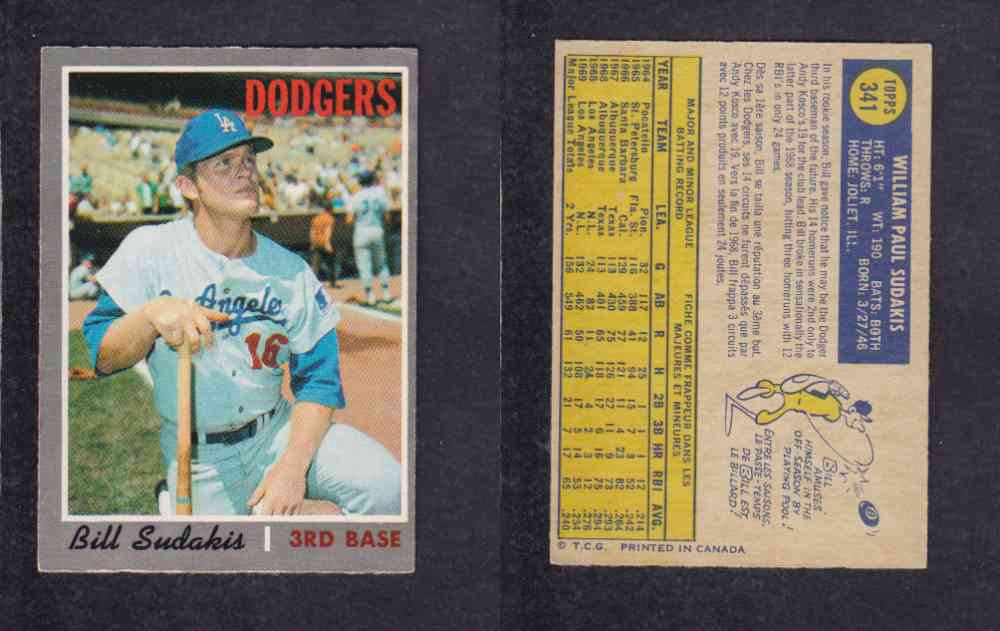 1970 O-PEE-CHEE BASEBALL CARD #341 B. SUDAKIS photo 1970 O-PEE-CHEE BASEBALL CARD #341 B. SUDAKIS photo