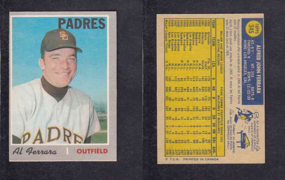 1970 O-PEE-CHEE BASEBALL CARD #345 A. FERRARA photo 1970 O-PEE-CHEE BASEBALL CARD #345 A. FERRARA photo