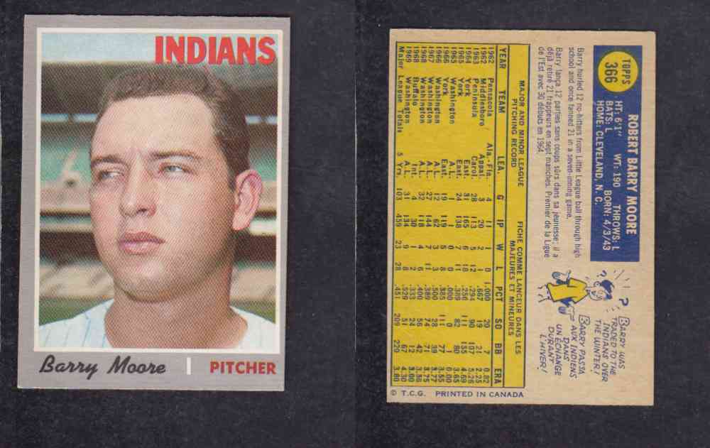 1970 O-PEE-CHEE BASEBALL CARD #366 B. MOORE photo 1970 O-PEE-CHEE BASEBALL CARD #366 B. MOORE photo