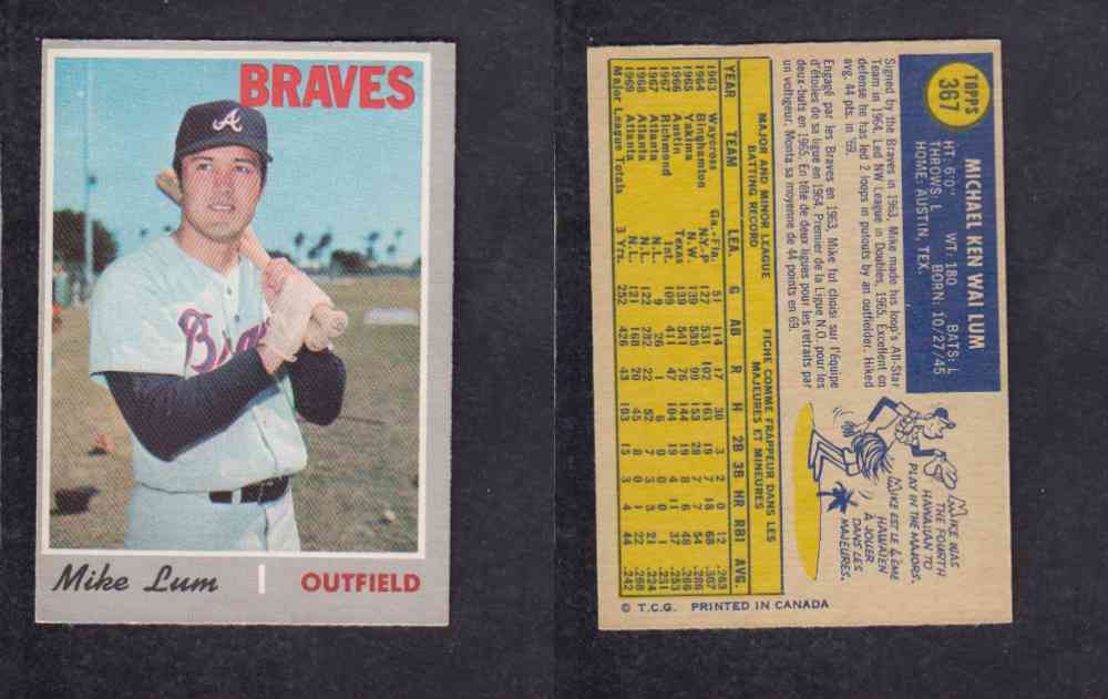 1970 O-PEE-CHEE BASEBALL CARD #367 M. LUM photo 1970 O-PEE-CHEE BASEBALL CARD #367 M. LUM photo