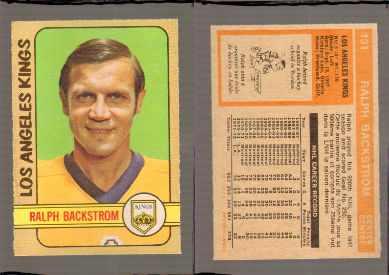 1972-73 O-PEE-CHEE HOCKEY CARD #131 R.BACKSTROM photo