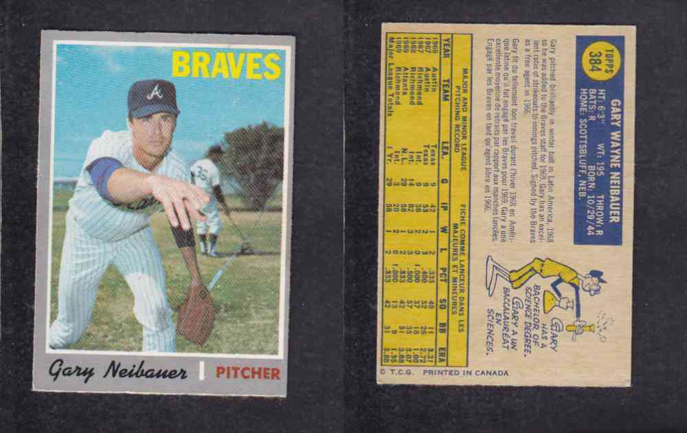 1970 O-PEE-CHEE BASEBALL CARD #384 G. NEIBAUER photo 1970 O-PEE-CHEE BASEBALL CARD #384 G. NEIBAUER photo