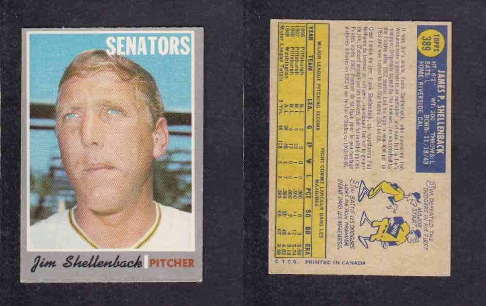1970 O-PEE-CHEE BASEBALL CARD #389 J. SHELLENBACK photo 1970 O-PEE-CHEE BASEBALL CARD #389 J. SHELLENBACK photo