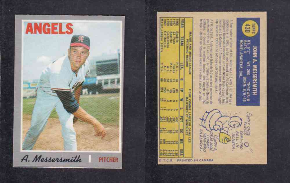 1970 O-PEE-CHEE BASEBALL CARD #430 A. MESSERSMITH photo 1970 O-PEE-CHEE BASEBALL CARD #430 A. MESSERSMITH photo