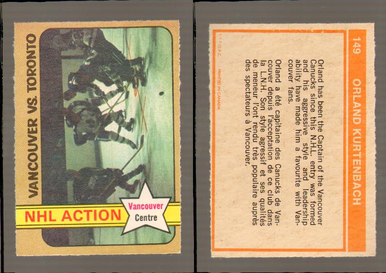 1972-73 O-PEE-CHEE HOCKEY CARD #149 VANCOUVER VS TORONTO photo 1972-73 O-PEE-CHEE HOCKEY CARD #149 VANCOUVER VS TORONTO photo