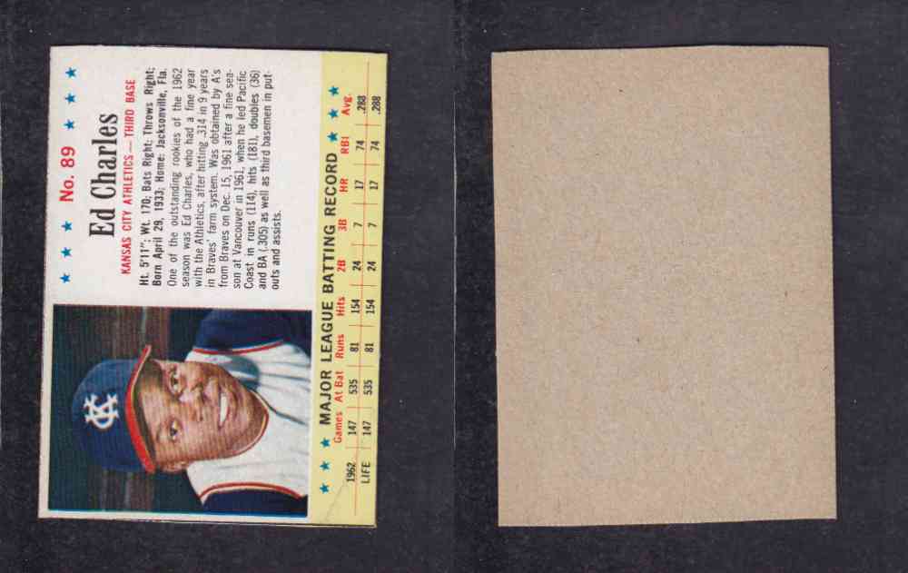 1963 POST CEREAL BASEBALL CARD #89 E. CHARLES photo 1963 POST CEREAL BASEBALL CARD #89 E. CHARLES photo