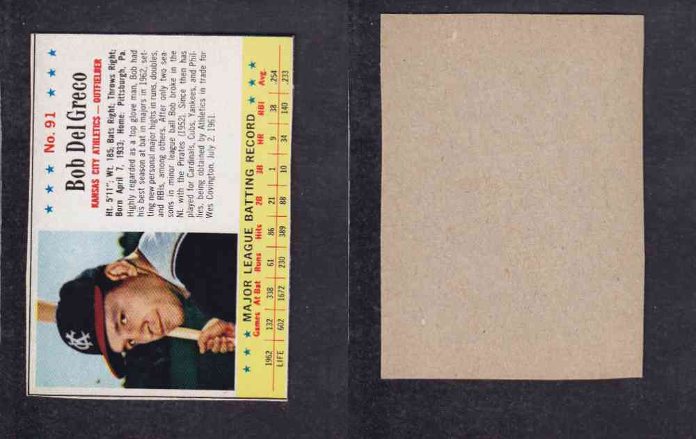 1963 POST CEREAL BASEBALL CARD #91 B. DELGRECO photo 1963 POST CEREAL BASEBALL CARD #91 B. DELGRECO photo