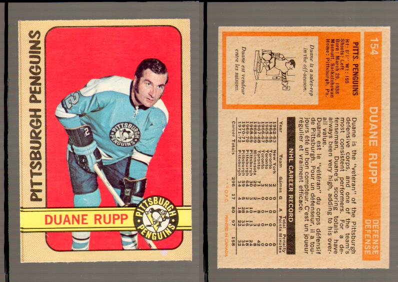 1972-73 O-PEE-CHEE HOCKEY CARD #154 D.RUPP photo 1972-73 O-PEE-CHEE HOCKEY CARD #154 D.RUPP photo
