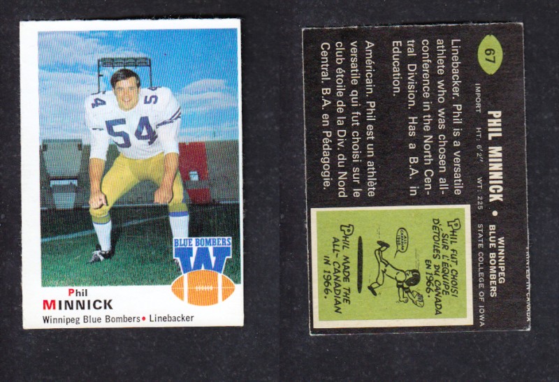 1970 CFL O-PEE-CHEE FOOTBALL CARD #67 P. MINNICK photo