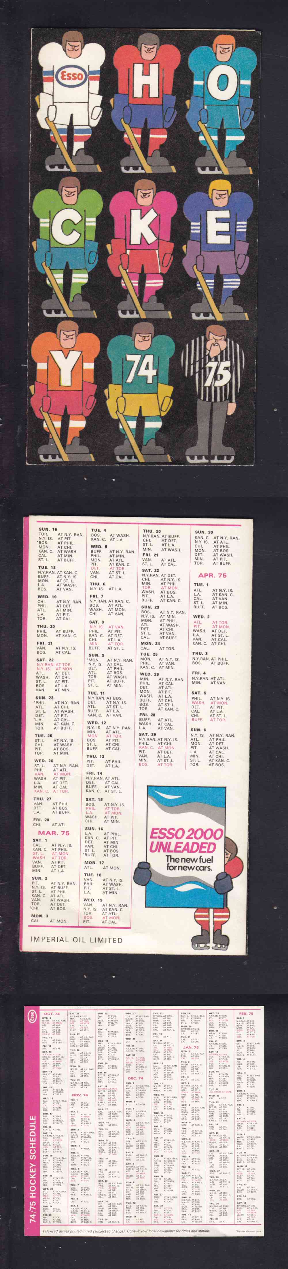 1974-75 ESSO NHL HOCKEY SCHEDULE  photo