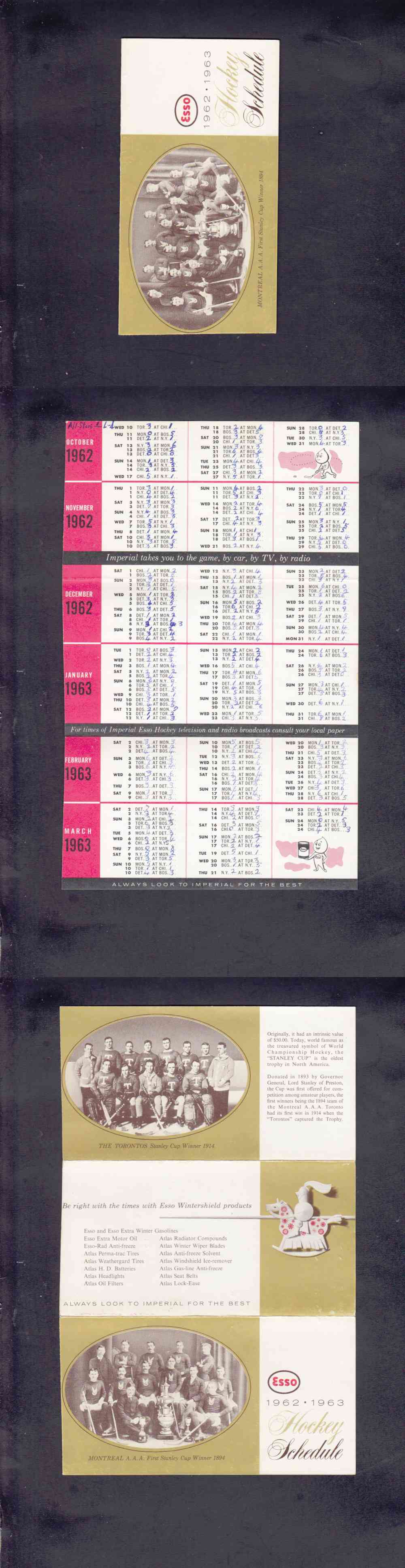 1962-63 ESSO NHL HOCKEY SCHEDULE photo