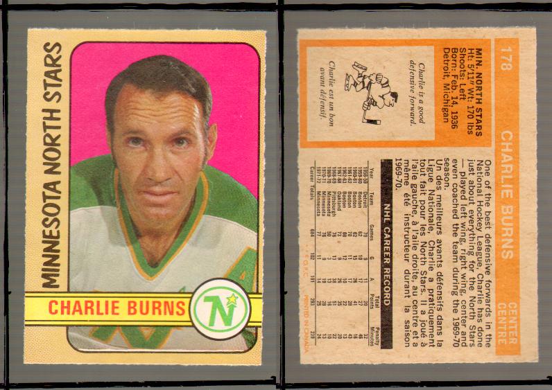 1972-73 O-PEE-CHEE HOCKEY CARD #178 C.BURNS photo