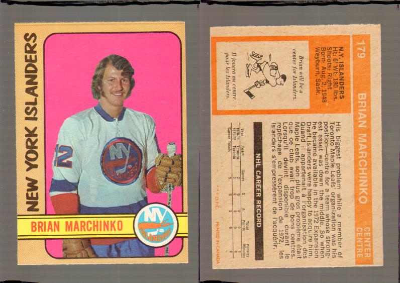 1972-73 O-PEE-CHEE HOCKEY CARD #179 B.MARCHINKO photo