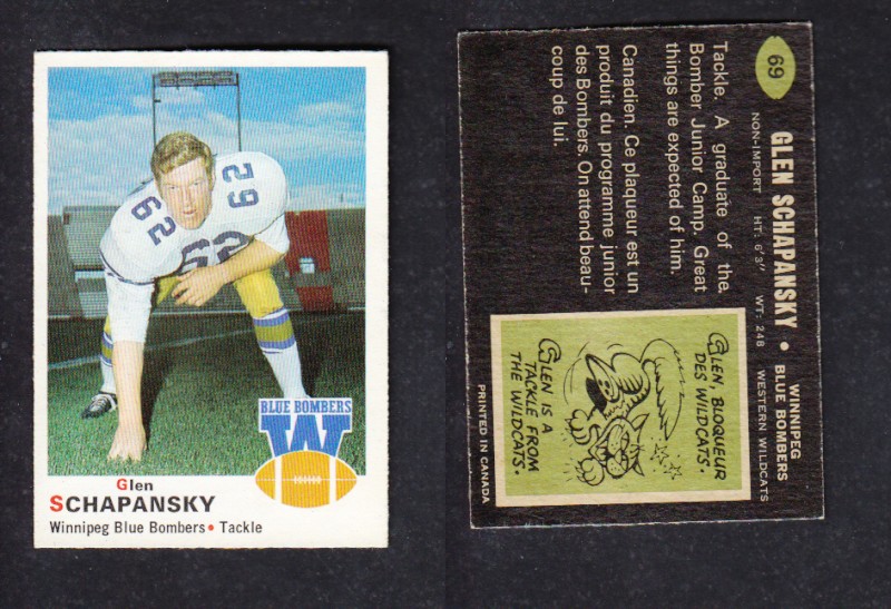 1970 CFL O-PEE-CHEE FOOTBALL CARD #69 G. SCHAPANSKY photo