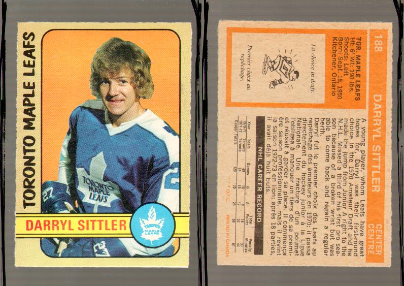 1972-73 O-PEE-CHEE HOCKEY CARD #188 D.SITTLER photo 1972-73 O-PEE-CHEE HOCKEY CARD #188 D.SITTLER photo