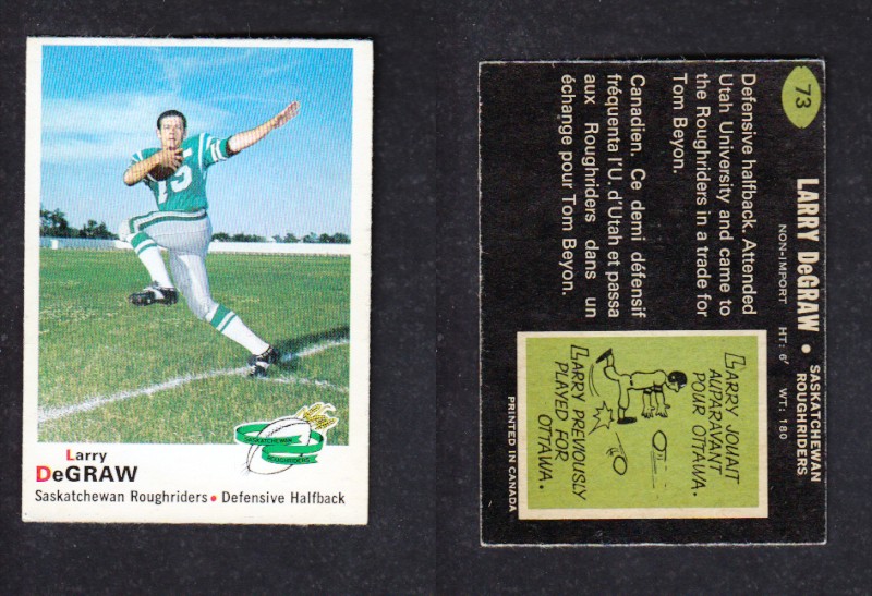 1970 CFL O-PEE-CHEE FOOTBALL CARD #73 L. DeGRAW photo 1970 CFL O-PEE-CHEE FOOTBALL CARD #73 L. DeGRAW photo
