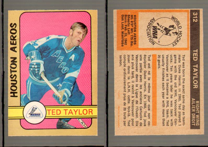 1972-73 O-PEE-CHEE HOCKEY CARD #312 T.TAYLOR photo 1972-73 O-PEE-CHEE HOCKEY CARD #312 T.TAYLOR photo