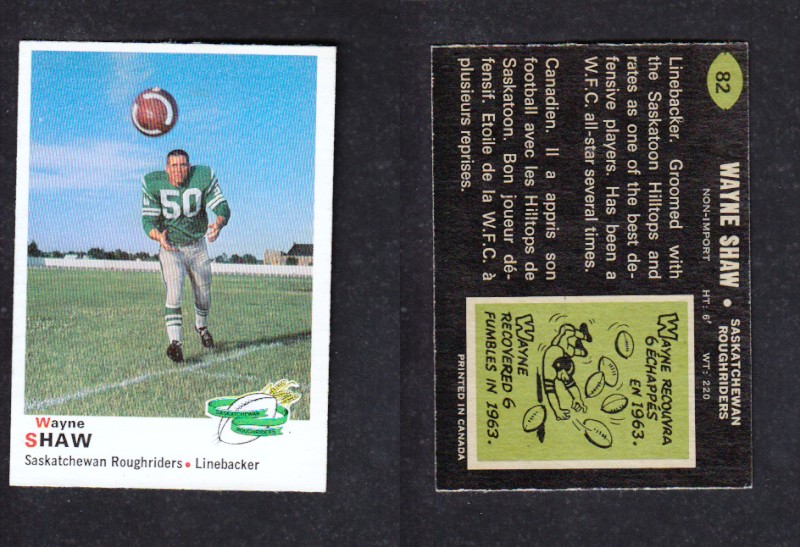 1970 CFL O-PEE-CHEE FOOTBALL CARD #82 W. SHAW photo 1970 CFL O-PEE-CHEE FOOTBALL CARD #82 W. SHAW photo