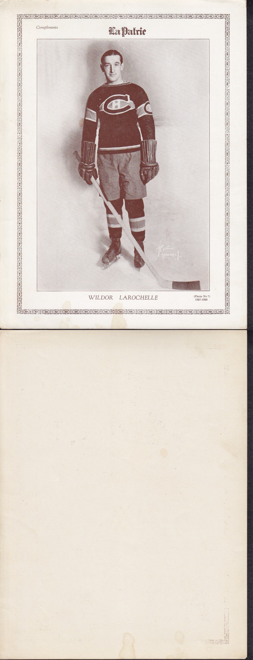 1927-28 LA PATRIE PHOTO #7 W. LAROCHELLE photo