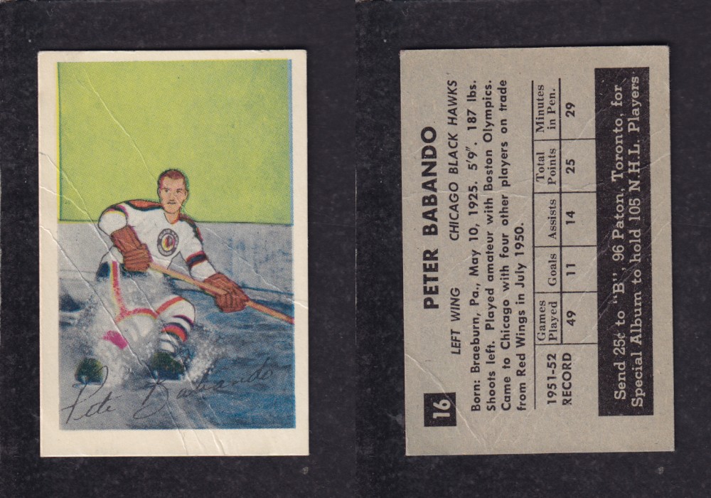1952-53 PARKHURST HOCKEY CARD #16 P. BABANDO photo 1952-53 PARKHURST HOCKEY CARD #16 P. BABANDO photo
