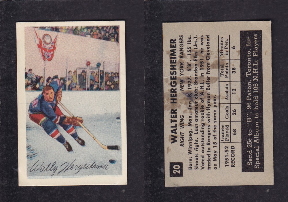 1952-53 PARKHURST HOCKEY CARD #20 W. HERGESHEIMER photo 1952-53 PARKHURST HOCKEY CARD #20 W. HERGESHEIMER photo