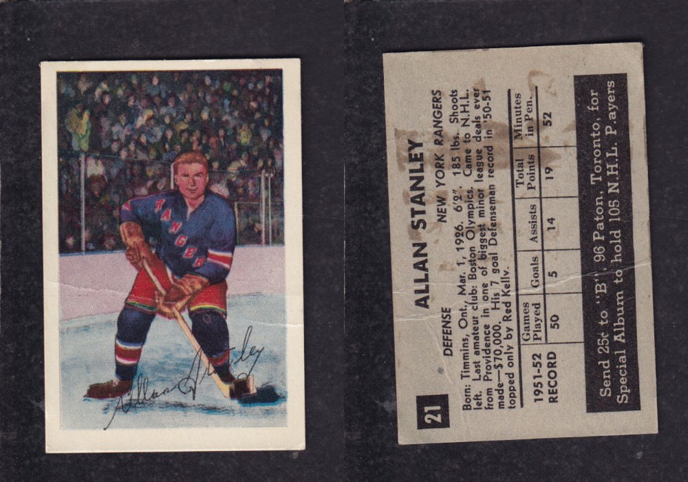 1952-53 PARKHURST HOCKEY CARD #21 A. STANLEY photo 1952-53 PARKHURST HOCKEY CARD #21 A. STANLEY photo