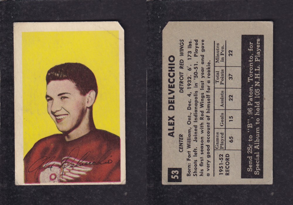 1952-53 PARKHURST HOCKEY CARD #51 A. DELVECCHIO photo 1952-53 PARKHURST HOCKEY CARD #51 A. DELVECCHIO photo