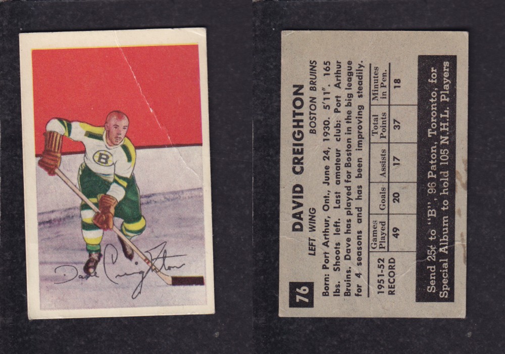 1952-53 PARKHURST HOCKEY CARD #76 D. CREIGHTON photo 1952-53 PARKHURST HOCKEY CARD #76 D. CREIGHTON photo