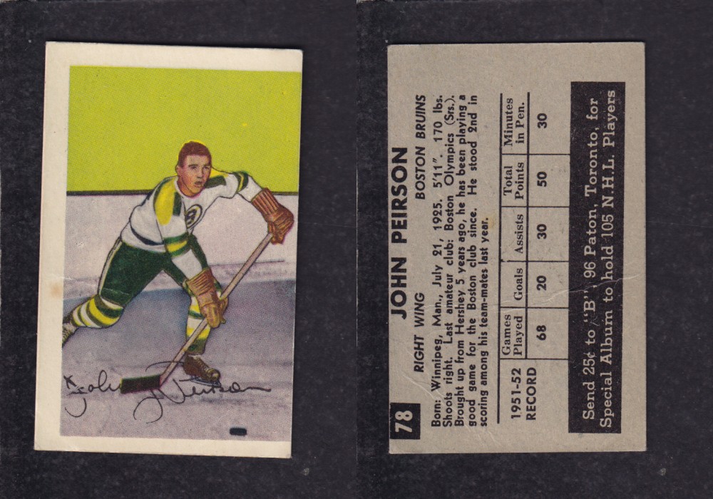 1952-53 PARKHURST HOCKEY CARD #78 J. PEIRSON photo 1952-53 PARKHURST HOCKEY CARD #78 J. PEIRSON photo