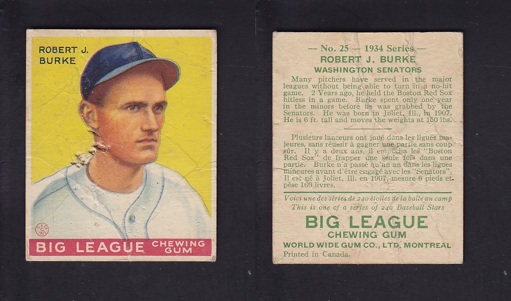 1934 WORLD WIDE GUM CANADIAN GOUDEY BASEBALL CARD #25 R.J. BURKE photo