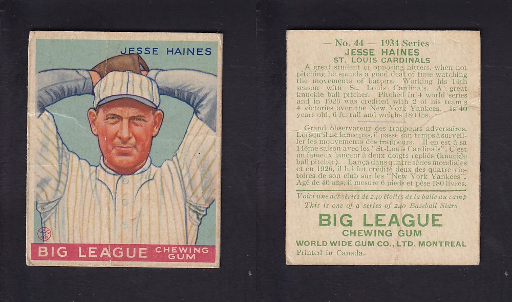 1934 WORLD WIDE GUM CANADIAN GOUDEY BASEBALL CARD #44 J. HAINES photo