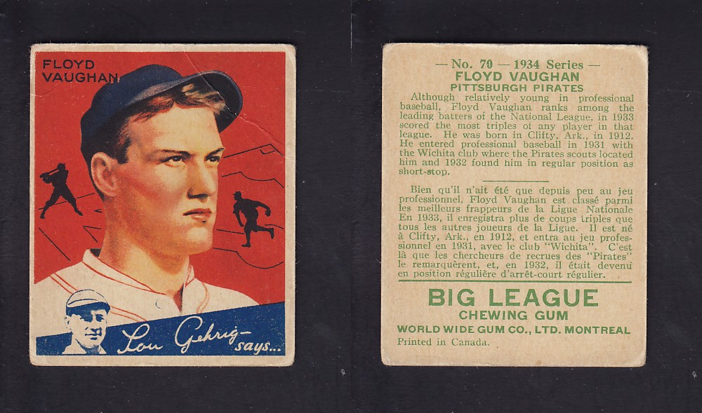 1934 WORLD WIDE GUM CANADIAN GOUDEY BASEBALL CARD #53 B. TERRY photo