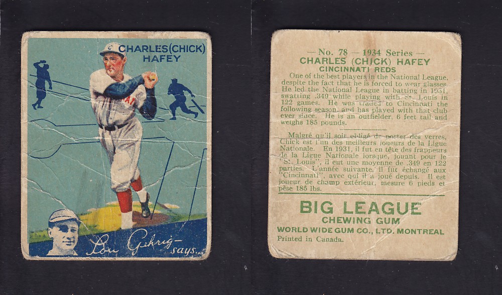 1934 WORLD WIDE GUM CANADIAN GOUDEY BASEBALL CARD #78 C. HAFEY photo
