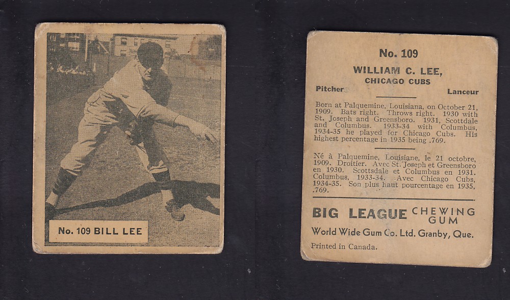1936 WORLD WIDE GUM CANADIAN GOUDEY BASEBALL CARD #109 B. LEE photo