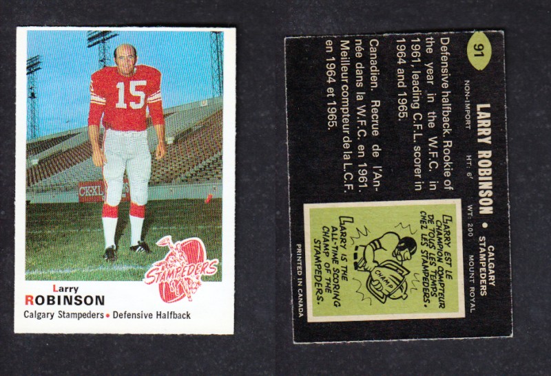 1970 CFL O-PEE-CHEE FOOTBALL CARD #91 L. ROBINSON photo 1970 CFL O-PEE-CHEE FOOTBALL CARD #91 L. ROBINSON photo