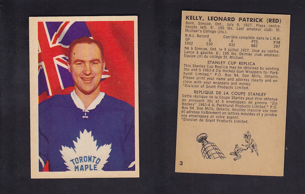 1963-64 PARKHURST HOCKEY CARD #3 L. KELLY photo 1963-64 PARKHURST HOCKEY CARD #3 L. KELLY photo