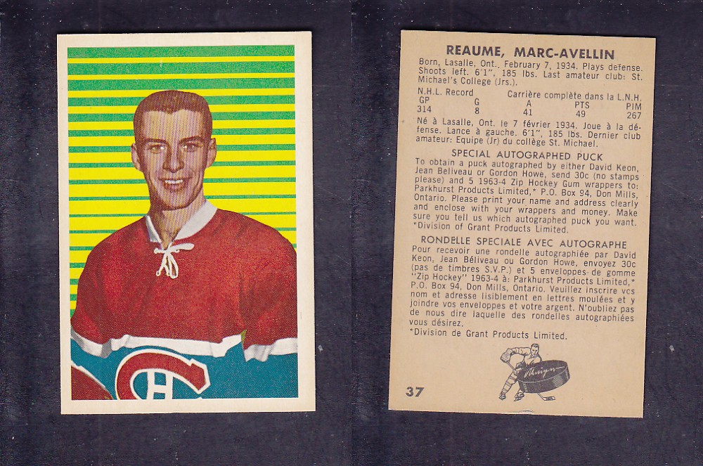 1963-64 PARKHURST HOCKEY CARD #37 M. RHÉAUME photo 1963-64 PARKHURST HOCKEY CARD #37 M. RHÉAUME photo