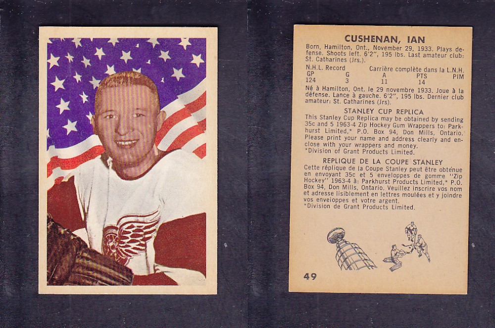 1963-64 PARKHURST HOCKEY CARD #49 I. CUSHENAN photo 1963-64 PARKHURST HOCKEY CARD #49 I. CUSHENAN photo